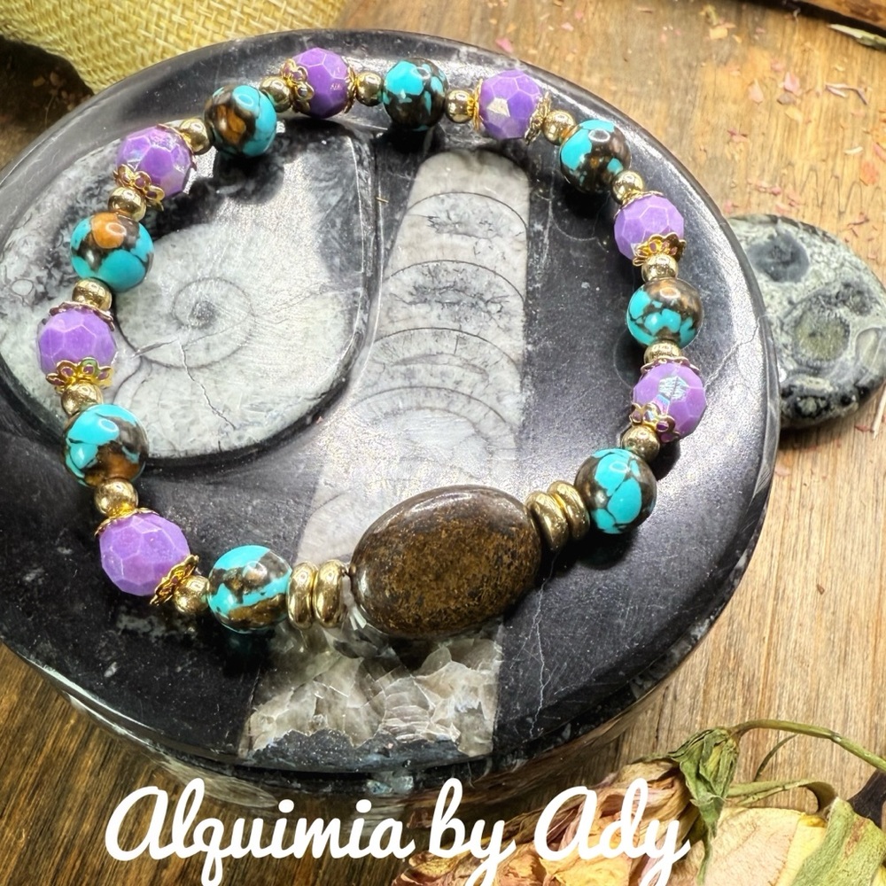 Turquoise Brown Jasper Bracelet Silver Accents Modern Unisex 46$